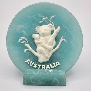Australia Koala Marlestone Plate & Stand 4" Handcrafted in Cultured Marble Stone